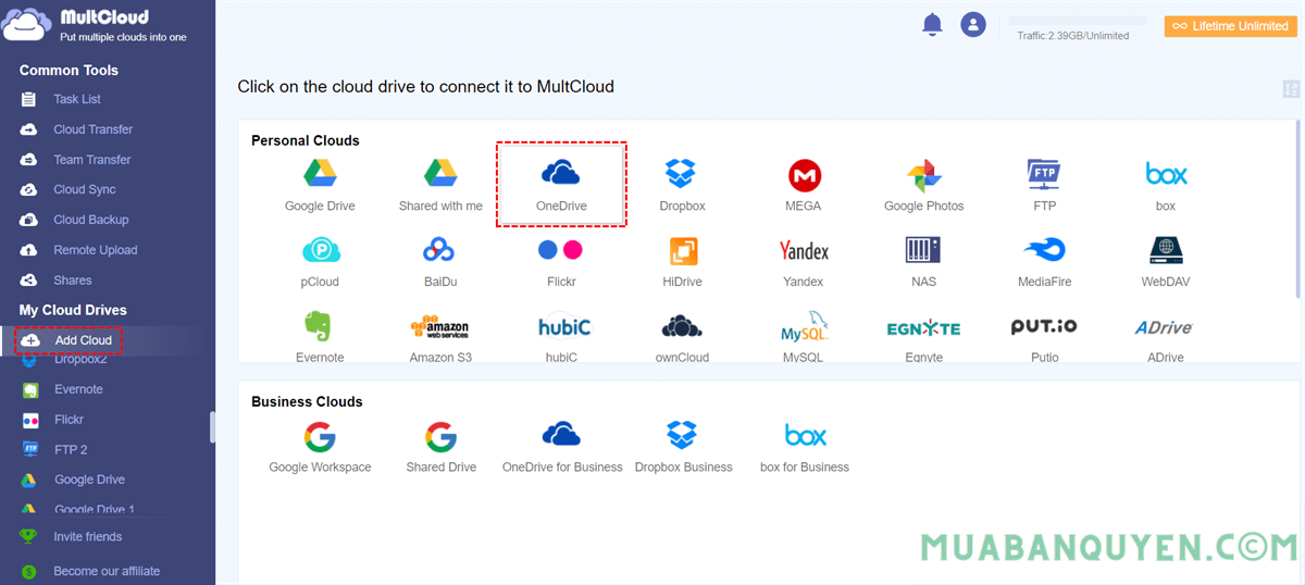 Add OneDrive MultCloud