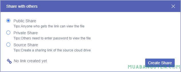 Chọn chế độ chia sẻ MultCloud