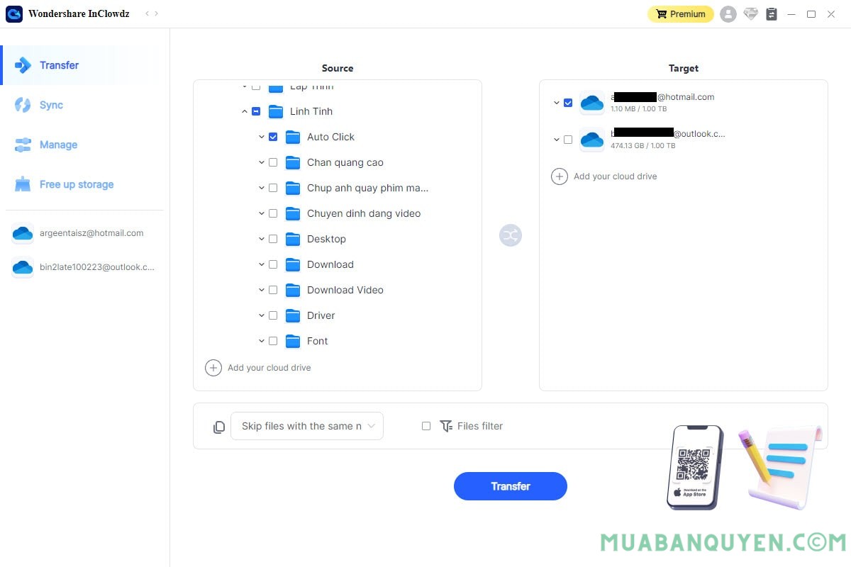 Chuyển file từ OneDrive sang OneDrive khác bằng Wondershare InClowdz